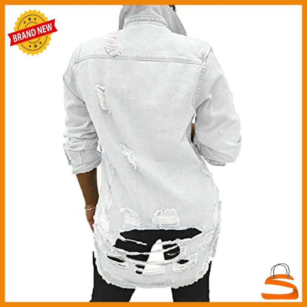 Long Sleeve Denim Trucker Jacket with Pockets, Women's Classic Coat - Picture 3 of 8